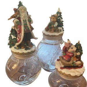 Extremely Rare Set of 3 Fitz and Floyd Christmas Glass Canister Jars - Retired